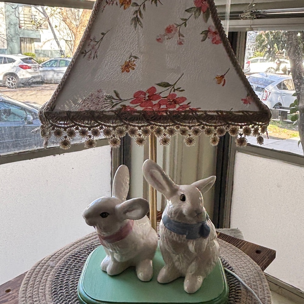 Charming Floral Bunny Lamp with soft spring  Accents